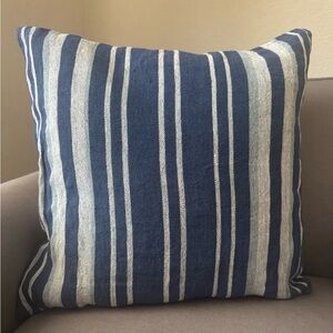 Pottery Barn Blue Striped Pillow Cover, Linen, 20”x20”